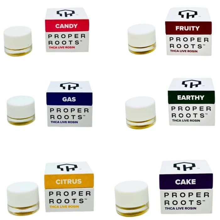 PRE-ORDER: Proper Roots THCA Live Rosin 1G (Case of 6) / Variety 6/pk (1 of each strain)